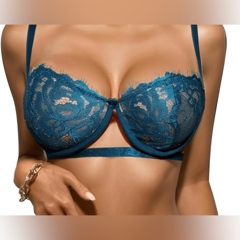 NEW Teal Lace Sheer Bra/Lingerie Top Women's‎ Size Large